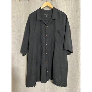 Tommy Bahama Shirt Men 3XB Black Silk Button up Muted Palm Design